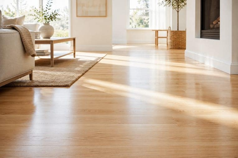 Sunlight falling across a freshly cleaned oak floor